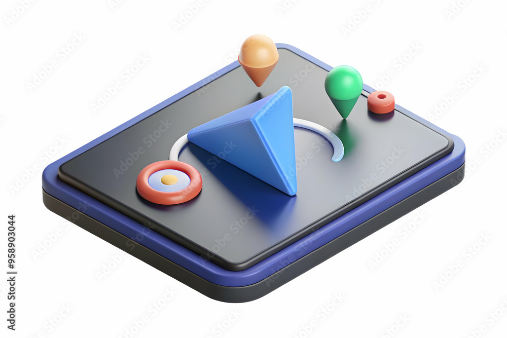 Modern Flat Tablet with Holographic Navigation Controls in Business Setting - Top Down Perspective with Glowing Controls on White Surface - Vector Illustration with Copy Space Modern Flat Tablet with Holographic Navigation Controls in Business Setting - Top Down Perspective with Glowing Controls on White Surface - Vector Illustration with Copy Space