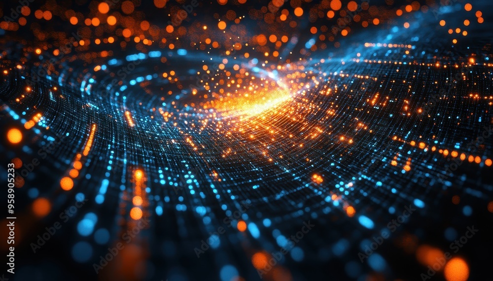 Illuminated Quantum Computing Core Surrounded by Abstract Data Particles in a Luminous Digital Matrix Illuminated Quantum Computing Core Surrounded by Abstract Data Particles in a Luminous Digital Matrix