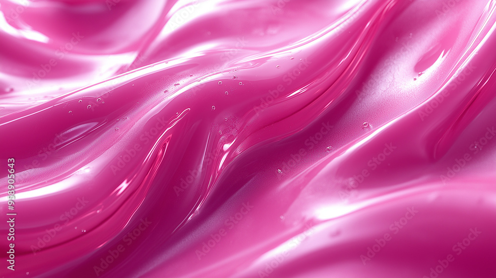 Obraz premium Bright pink fluid texture flowing smoothly, creating soft waves under soft light in a close-up view