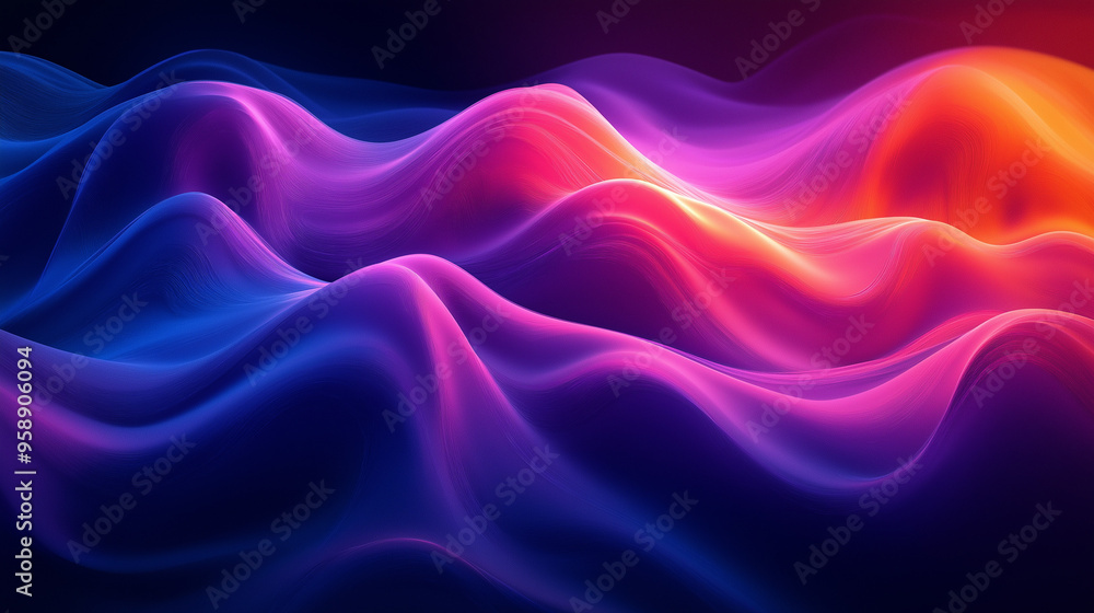 Vibrant abstract waves of color flowing smoothly in a digital landscape during twilight hours