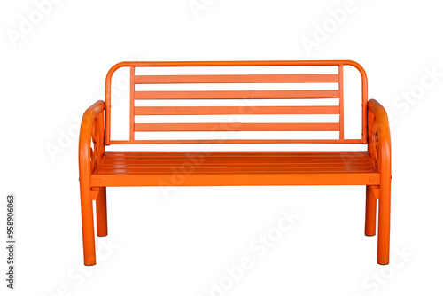 Orange steel bench isolated on white background.