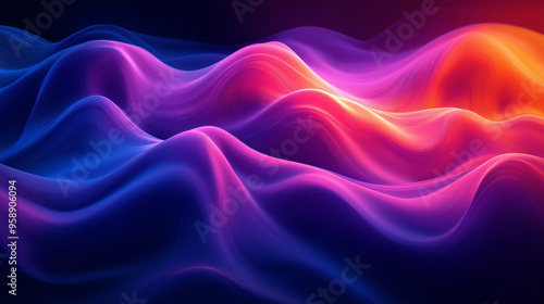 Vibrant abstract waves of color flowing smoothly in a digital landscape during twilight hours