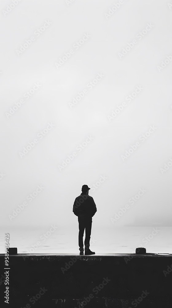 Silhouette of a Man on a Pier in Fog Silhouette of a Man on a Pier in Fog