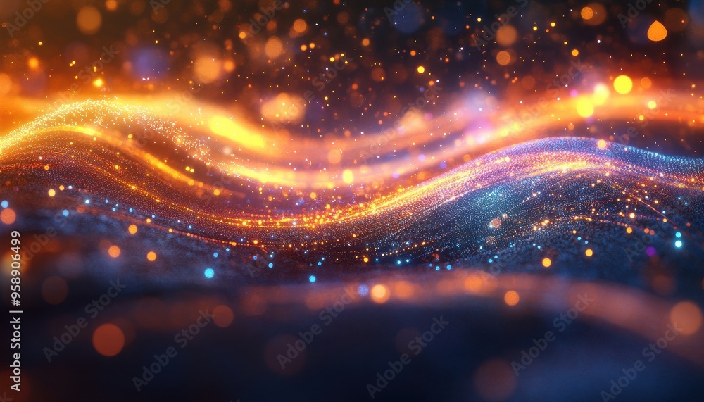 Obraz premium Illuminated Quantum Realm: Abstract Visualization of Quantum Computing with Glowing Particles and Digital Data Streams