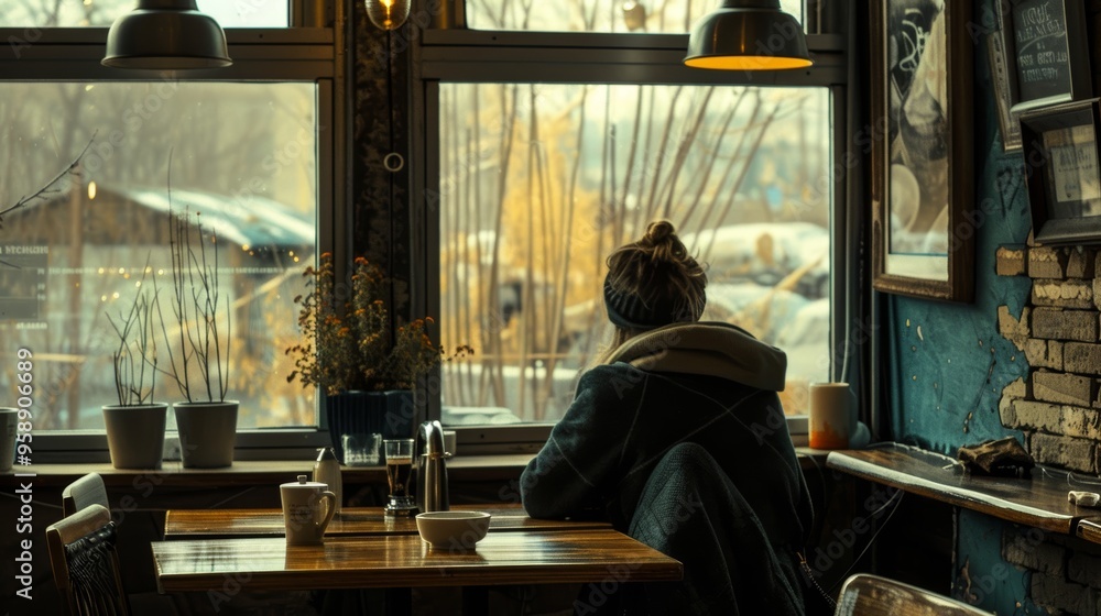 Feeling of Isolation in a Crowded Café - Surreal and Poignant Scene for Design, Print, Card, Poster Feeling of Isolation in a Crowded Café - Surreal and Poignant Scene for Design, Print, Card, Poster
