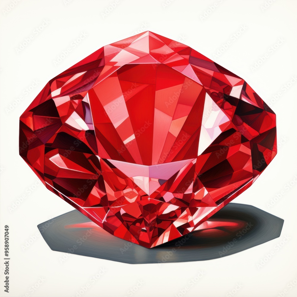 A beautiful red ruby diamond is sitting elegantly on a white surface A beautiful red ruby diamond is sitting elegantly on a white surface