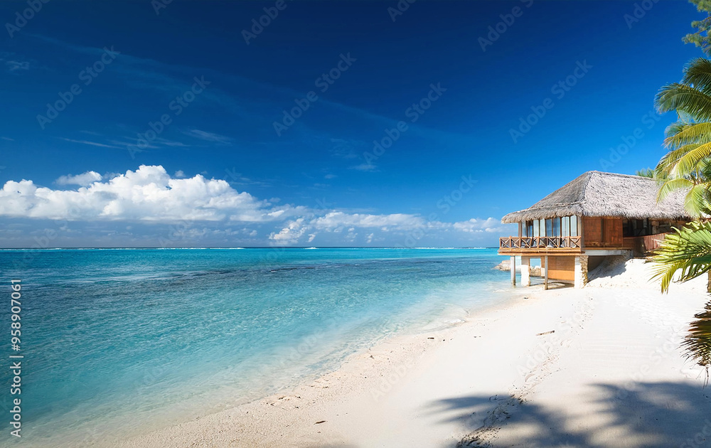 A beach house on a tropical island. A beach house on a tropical island.