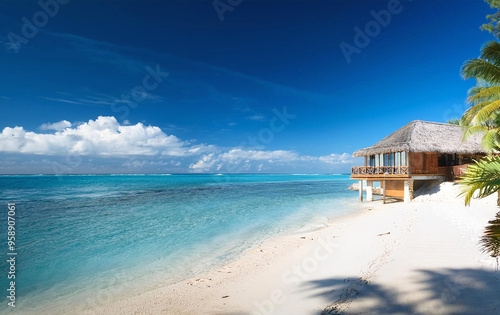 A beach house on a tropical island.