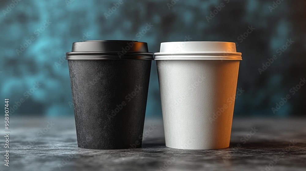 Black and White Coffee Cups Against Blue Background Generative AI