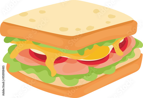 Cartoon sandwich doodle illustration on transparent background.
