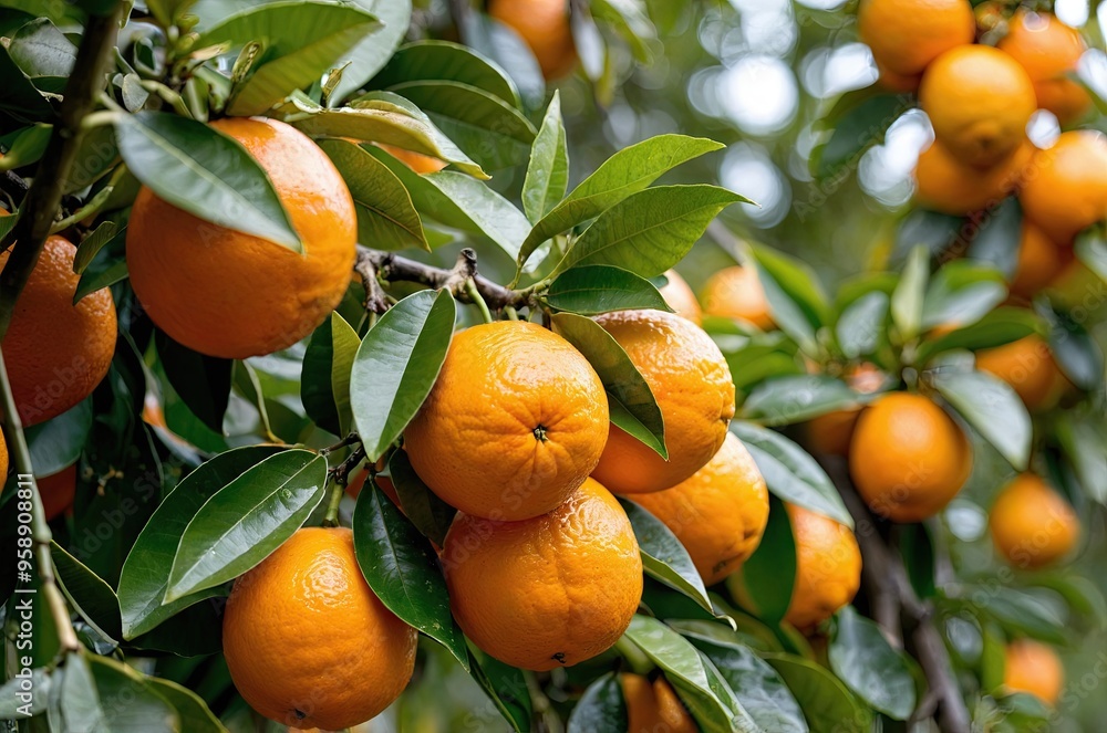 fresh orange juice on a wooden board, surrounded by ripe oranges in an orange grove with blurred background fresh orange juice on a wooden board, surrounded by ripe oranges in an orange grove with blurred background
