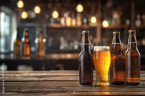 Craft Beer Delights: Three bottles and a glass, ready for the perfect pub experience.