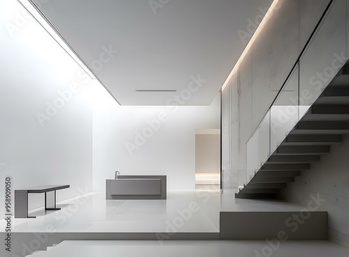 Minimalist Interior Design with Concrete Walls and Stairs