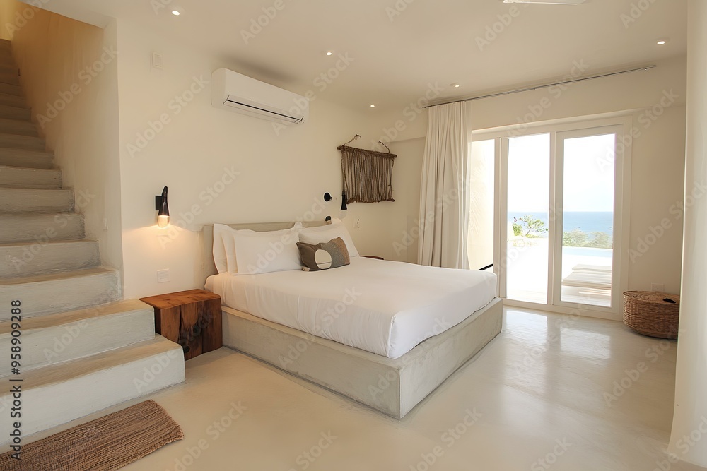 Minimalist Bedroom with Ocean View and Concrete Bed Minimalist Bedroom with Ocean View and Concrete Bed