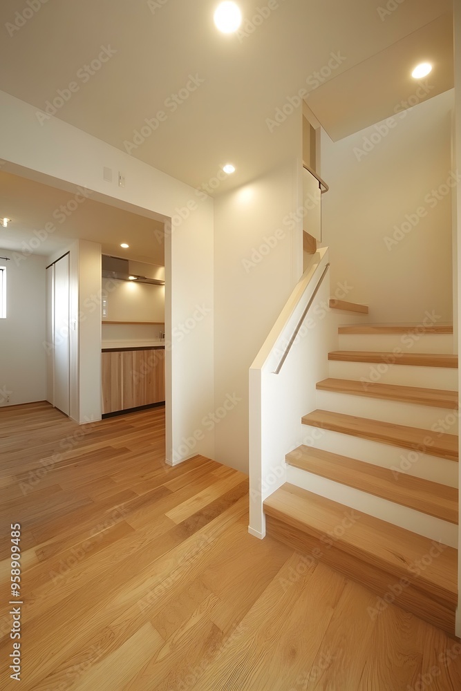Modern Minimalist Wooden Staircase in a Luxury Home Interior Modern Minimalist Wooden Staircase in a Luxury Home Interior