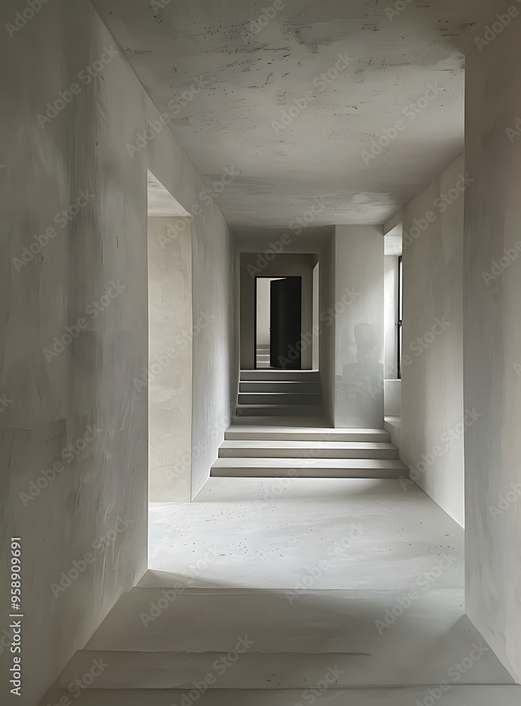 Minimalist Concrete Hallway With Stairs Minimalist Concrete Hallway With Stairs