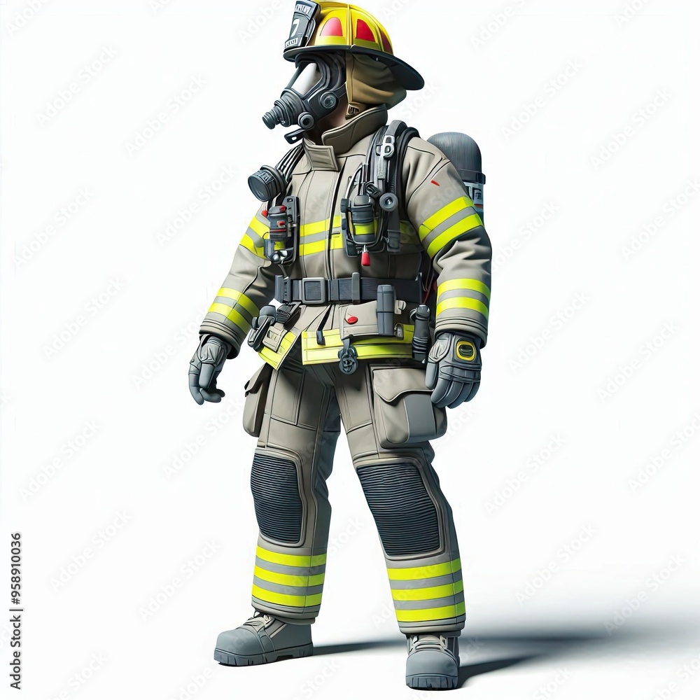 3D rendering of a firefighter in full power suit stand confidently 3D rendering of a firefighter in full power suit stand confidently