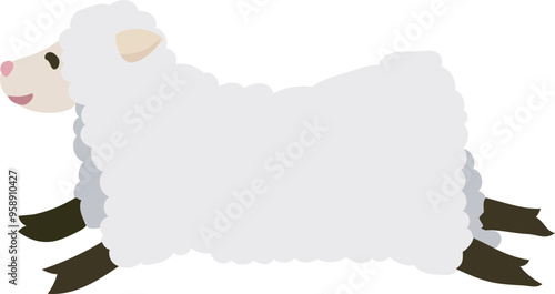 Cute cartoon sheep illustration on transparent background.
