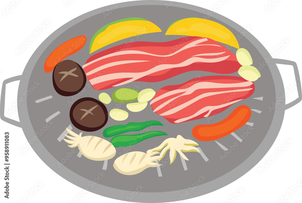 Cartoon korean bbq illustration on transparent background.
Cartoon korean bbq illustration on transparent background.