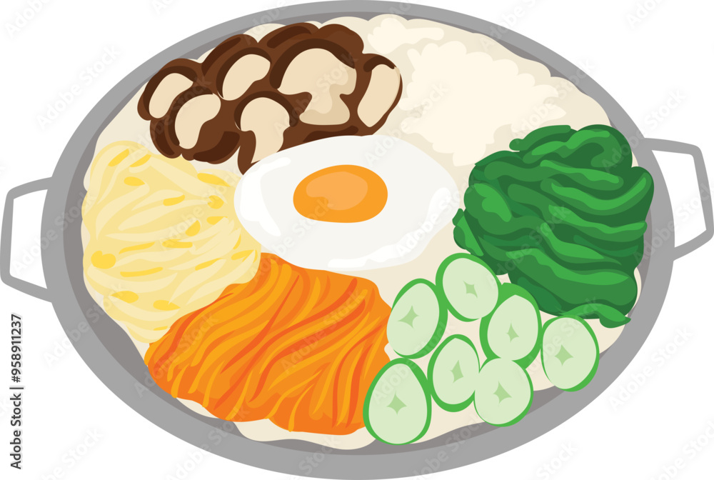 Cartoon bibimbap illustration on transparent background.
Cartoon bibimbap illustration on transparent background.