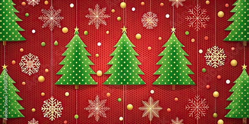 Festive red and green polka dot backdrop adorned with Christmas trees, snowflakes, and glittering ornaments, perfect for capturing joyful holiday moments and festive gatherings.