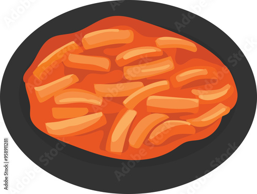 Cartoon tteokbokki illustration on transparent background.
