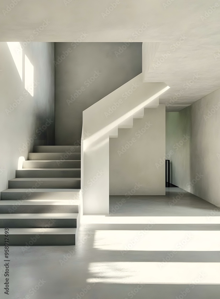 Minimalist Interior Design With Concrete Stairs And Sunlight Minimalist Interior Design With Concrete Stairs And Sunlight