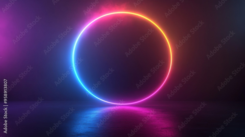 Neon Circle Glowing in Dark Room Neon Circle Glowing in Dark Room