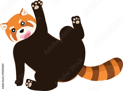 Cute cartoon red panda illustration on transparent background. 