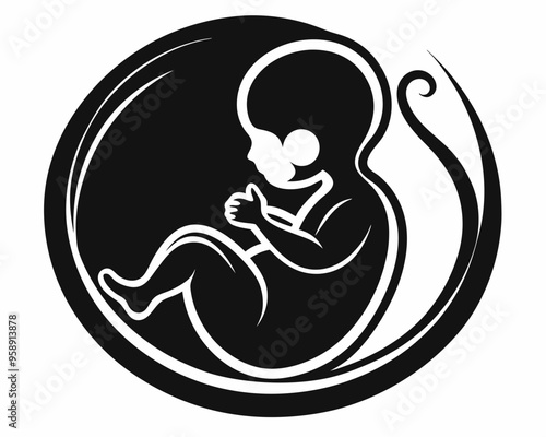 Human embryo black silhouette vector illustration