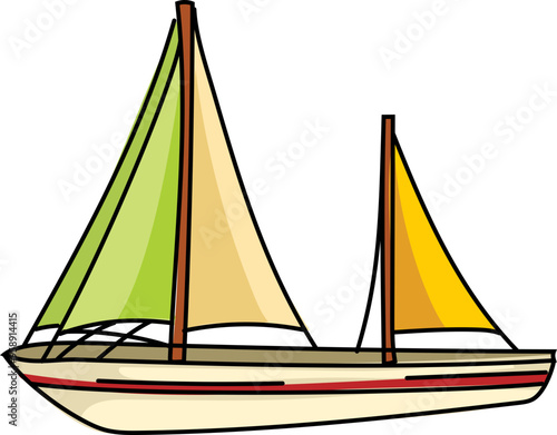 Cartoon sailboat illustration on transparent background.
