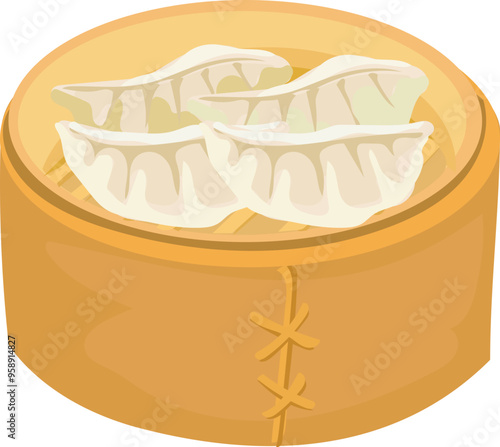 Chinese dumpling illustration on transparent background.
