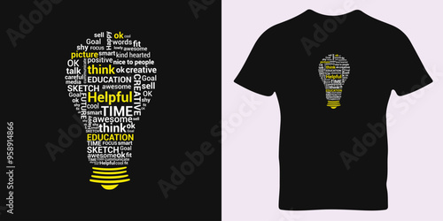 Creativity word cloud in light bulb shape. helpful bulb word cloud, education concept.
Creative idea in a bulb drawn with the words "Idea". Vector element of design. suitable for screen printing t-sh