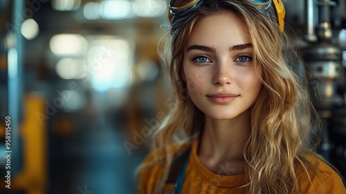 Wallpaper Mural young woman worker in an industrial area Torontodigital.ca