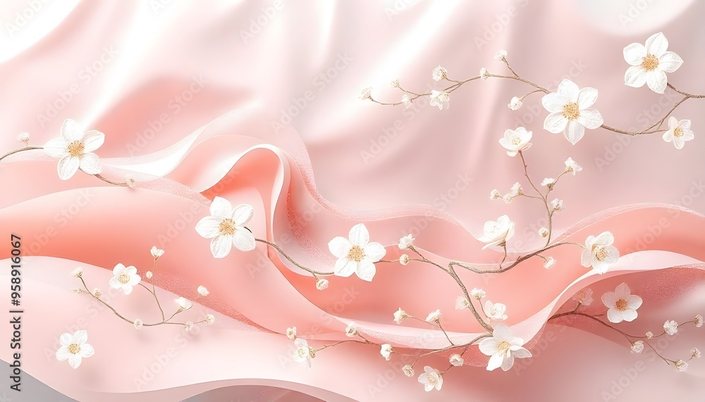 Fototapeta premium Soft, flowing pink and white fabric with delicate, ethereal folds and waves