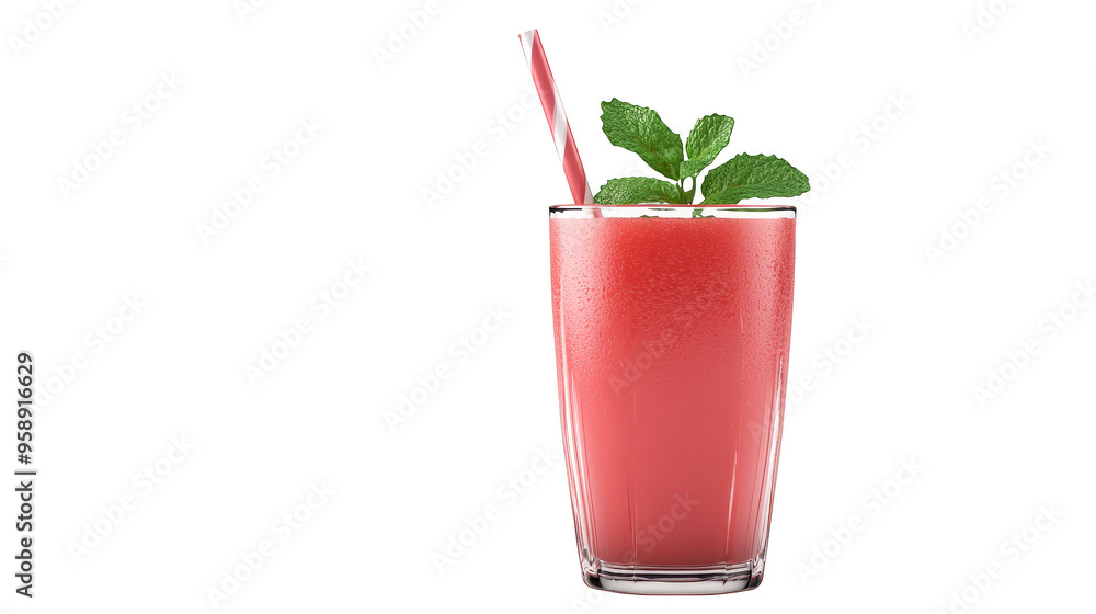 Red Smoothie With Mint Garnish in Glass Red Smoothie With Mint Garnish in Glass