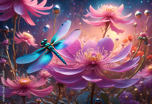 dragonfly pink flower fantasy