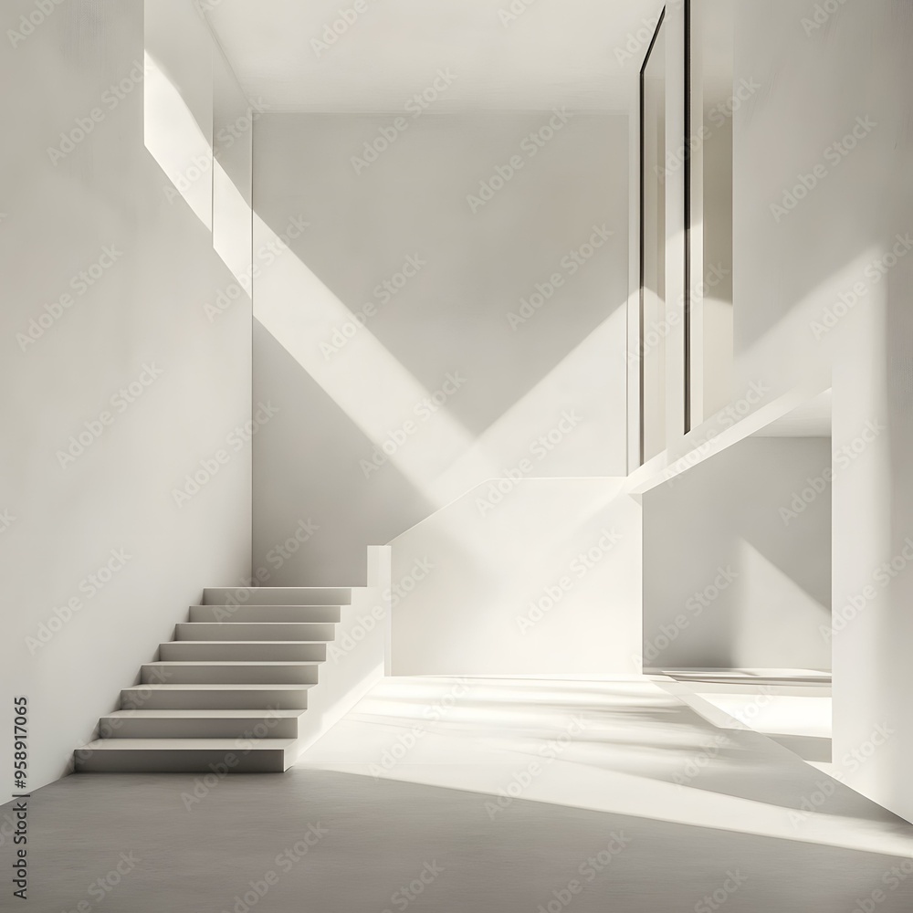 Fototapeta premium Modern Interior Design With Staircase and Sunlight