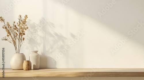 Wallpaper Mural Stylish shelf with decorative items, ample room for text on a simple background. Torontodigital.ca