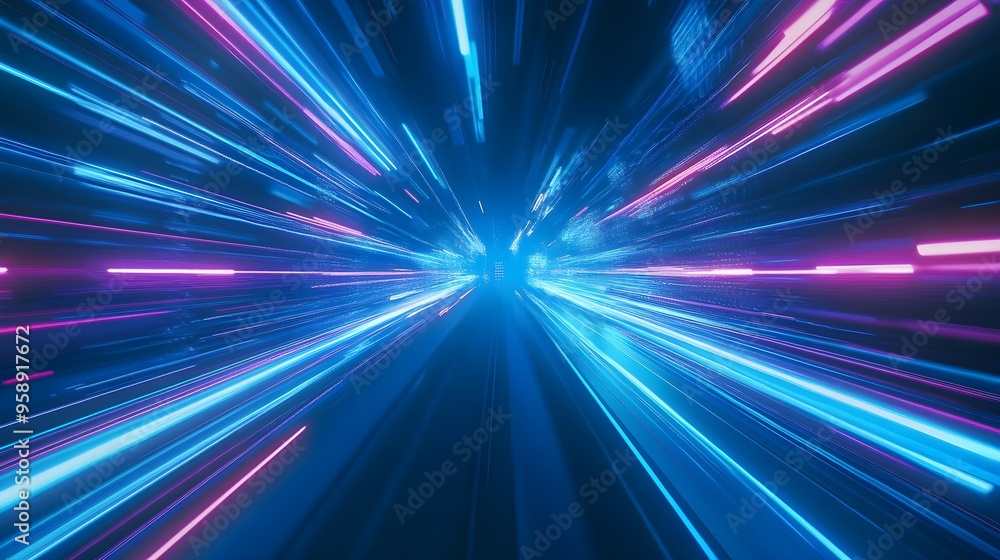 Futuristic abstract illustration with neon speed lines in blue. Futuristic abstract illustration with neon speed lines in blue.