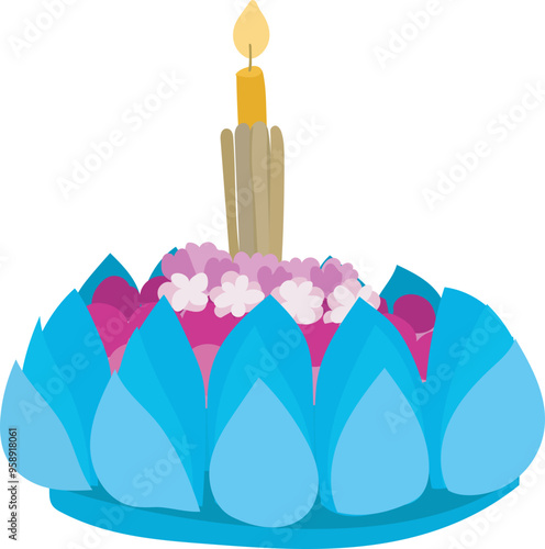 Cartoon krathong illustration on transparent background.
