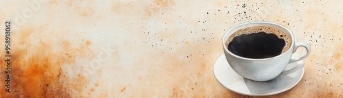 Watercolor scene of a peaceful coffee moment interrupted by the subtle intrusion of allergens, depicted as floating particles, blending the serene and the unsettling