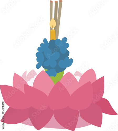 Cartoon krathong illustration on transparent background.
