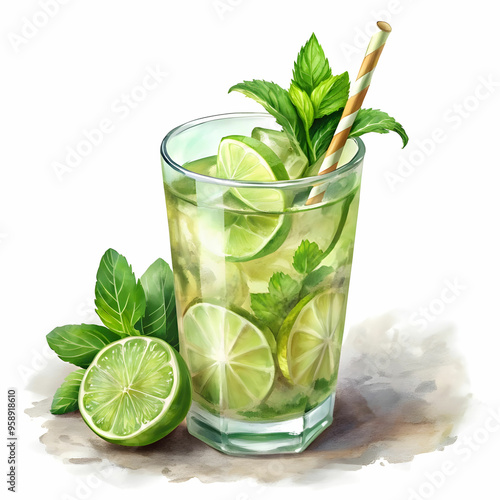 classic cooling mojito with white background
