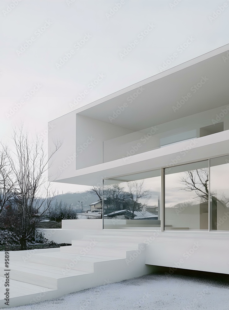 Modern White House with Glass Windows and Stairs Modern White House with Glass Windows and Stairs