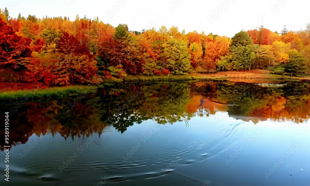 Calm lake with reflections of autumn trees. Video Calm lake with reflections of autumn trees. Video