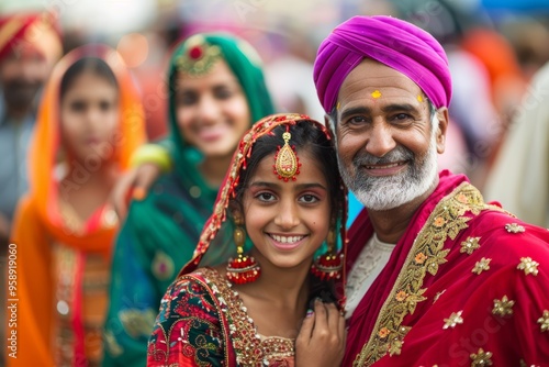 Multigenerational Family Celebrating Cultural Heritage in Colorful Traditional Attire