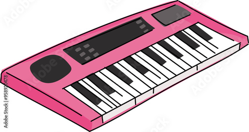 Cartoon piano keyboard illustration on transparent background.
