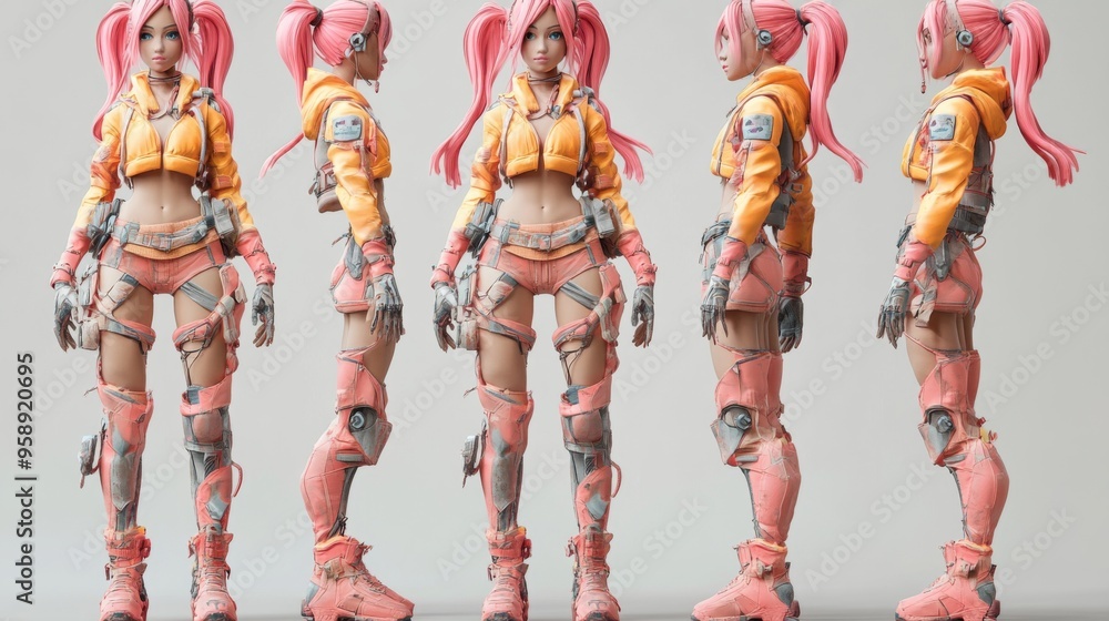 Naklejka premium Cyberpunk Female Character Design