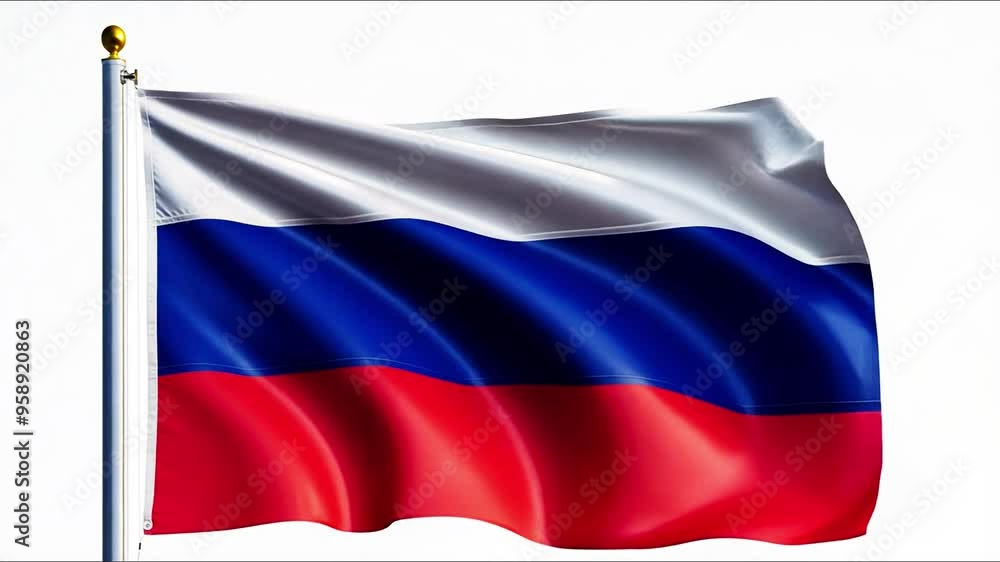 Russian flag waving in the wind against a clear sky, symbolizing patriotism, national pride, and heritage. Perfect for political, historical, or cultural projects needing a powerful Russian symbol. Russian flag waving in the wind against a clear sky, symbolizing patriotism, national pride, and heritage. Perfect for political, historical, or cultural projects needing a powerful Russian symbol.